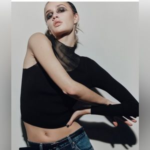 Zara asymmetrical combo knit top NWT